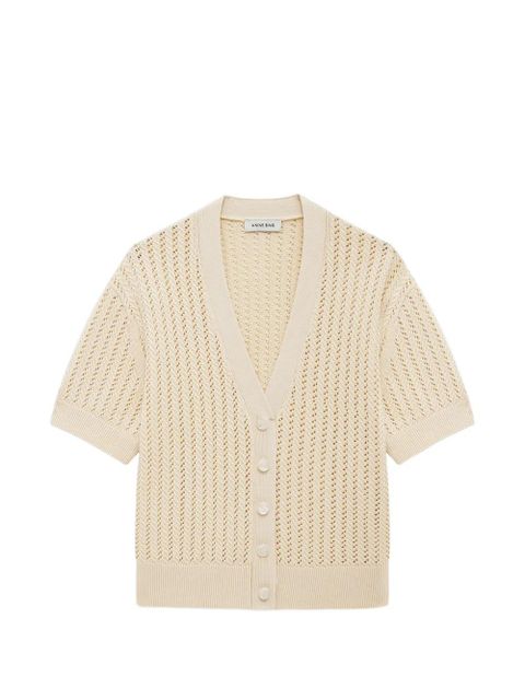 ANINE BING Flynne open-knit short-sleeve cardigan - Neutrals - zdjęcie produktu nr 1