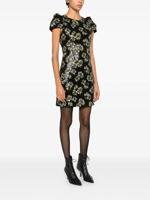 Alexander McQueen floral puff-sleeve dress - Black