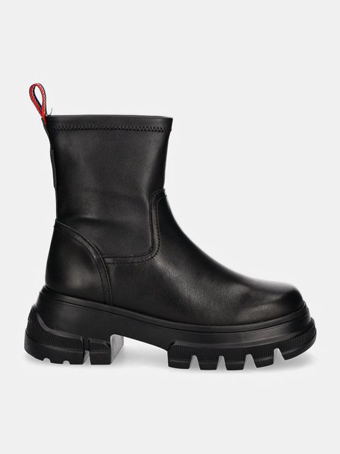 Tommy Jeans botki TJW CHUNKY CHELSEA BOOT MIX MAT damskie kolor czarny na platformie EN0EN02555