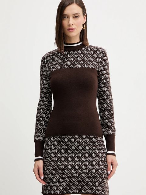 Guess sweter z dodatkiem wełny AUBREY damski kolor brązowy z półgolfem W5BR24 Z3JD2