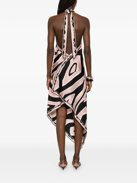 PUCCI asymmetric high-neck silk dress - Black