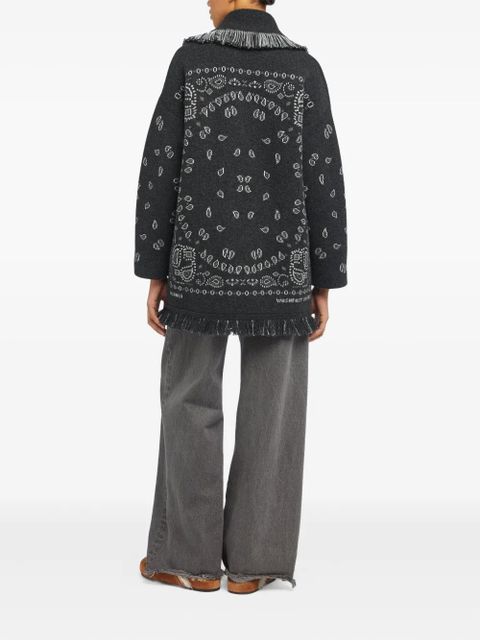 Alanui bandana-jacquard fringed cardigan - Grey