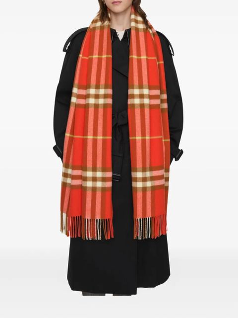 Burberry Check-pattern fringed cashmere scarf - Red