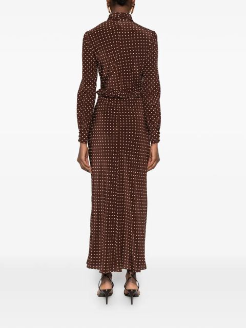 Alessandra Rich polka dot print high-neck midi dress - Brown