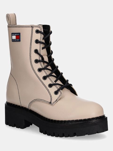 Tommy Jeans workery skórzane TJW URBAN LACE UP BOOT damskie kolor beżowy na płaskim obcasie EN0EN02907 - zdjęcie produktu nr 1