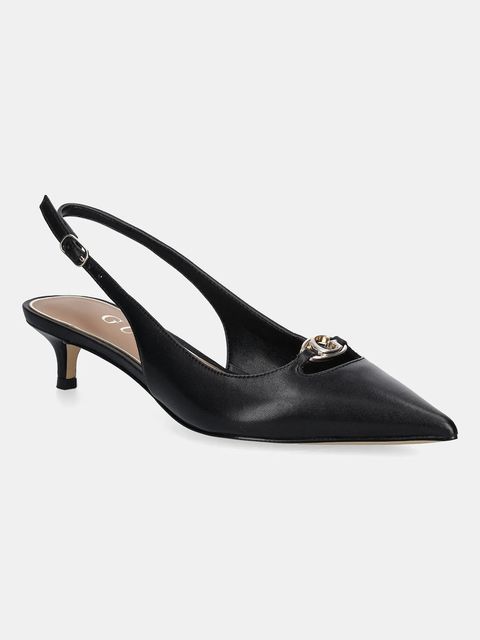 Guess czółenka skórzane JESSAH kolor czarny na niskim obcasie z odkrytą piętą FLTJES LEA05 - zdjęcie produktu nr 1