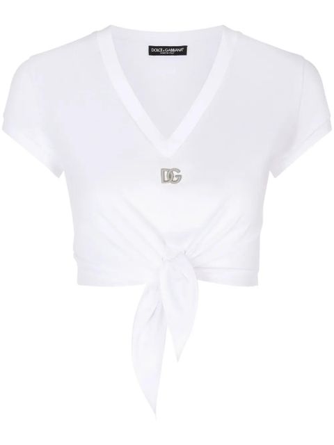 Dolce & Gabbana logo-embroidered tie-waist T-shirt - White - zdjęcie produktu nr 1