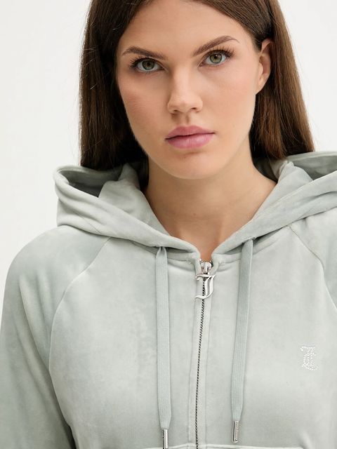 Juicy Couture bluza welurowa damska kolor szary z kapturem gładka JCWAS225306