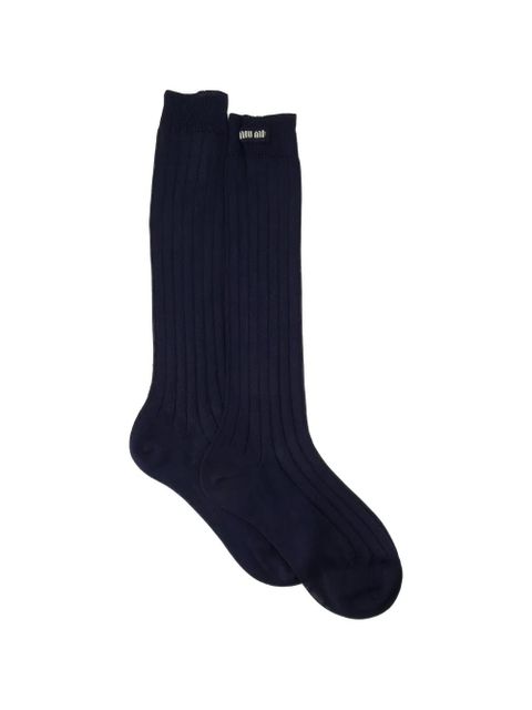 Miu Miu logo ribbed socks - Blue - zdjęcie produktu nr 1