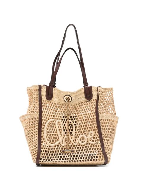 Chloé Double Carry open-knit logo-patch tote bag - Neutrals - zdjęcie produktu nr 1