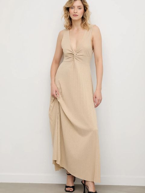 Answear.LAB sukienka kolor złoty maxi rozkloszowana