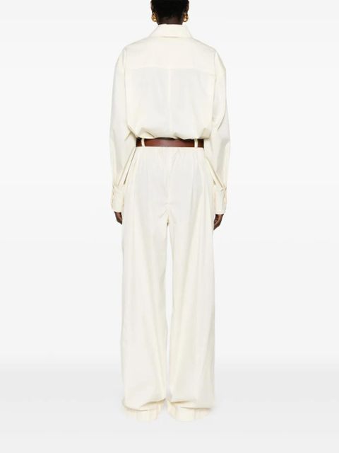 Saint Laurent long-sleeve belted jumpsuit - Neutrals