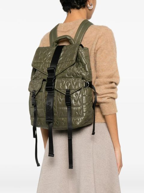 GANNI quilted flap-pocket backpack - Green