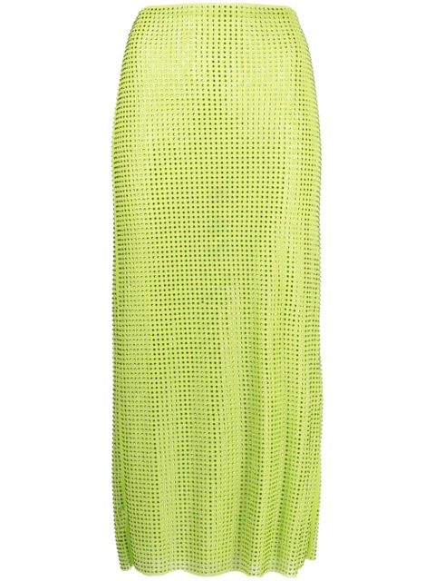 Self-Portrait crystal-embellished mesh midi shirt - Green - zdjęcie produktu nr 1