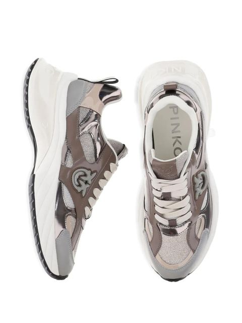 PINKO metallic-panel lace-up sneakers - Brown