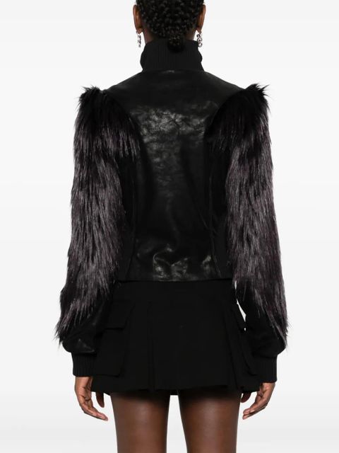 MISBHV logo-engraved faux-fur biker jacket - Black