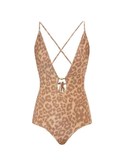 ZIMMERMANN Awaken metallic plunge swimsuit - Neutrals - zdjęcie produktu nr 1