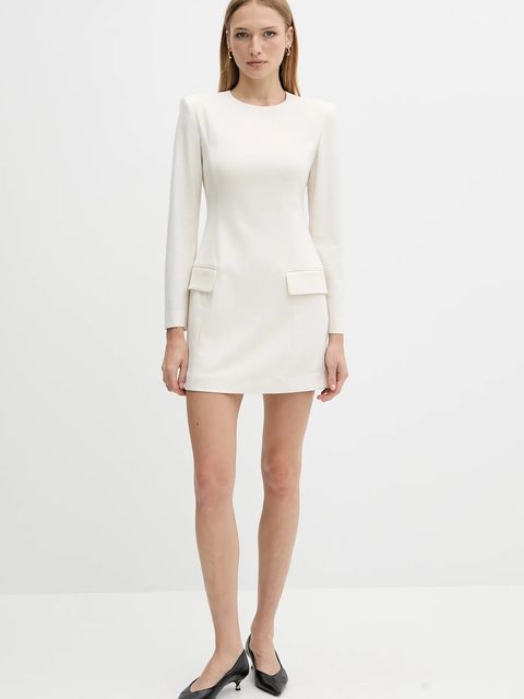 Armani Exchange sukienka z domieszką wełny kolor beżowy mini dopasowana XW000661 AF16142 - zdjęcie produktu nr 2