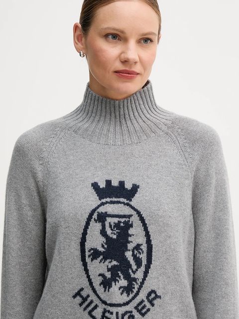 Tommy Hilfiger sweter z dodatkiem wełny damski kolor szary z półgolfem WW0WW46434