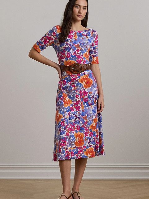 Lauren Ralph Lauren sukienka bawełniana kolor niebieski midi rozkloszowana 250972596 - zdjęcie produktu nr 1