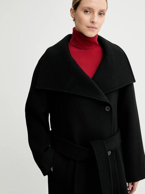 Calvin Klein płaszcz z wełną kolor czarny LV044D557G