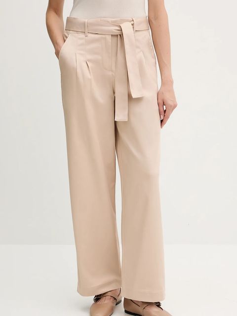 Calvin Klein Jeans spodnie damskie kolor beżowy proste high waist LV044D639G - zdjęcie produktu nr 1