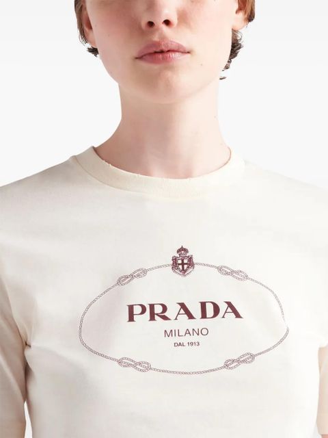 Prada logo-print cotton cropped t-shirt - Neutrals