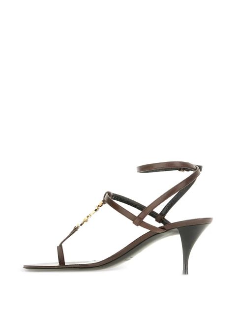 Saint Laurent logo-detail heeled sandals - Brown