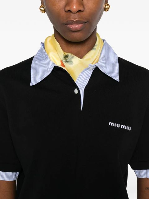 Miu Miu striped-trim piquet polo top - Black