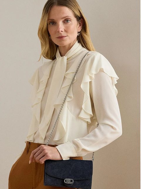 Lauren Ralph Lauren kopertówka zamszowa kolor granatowy 432980761