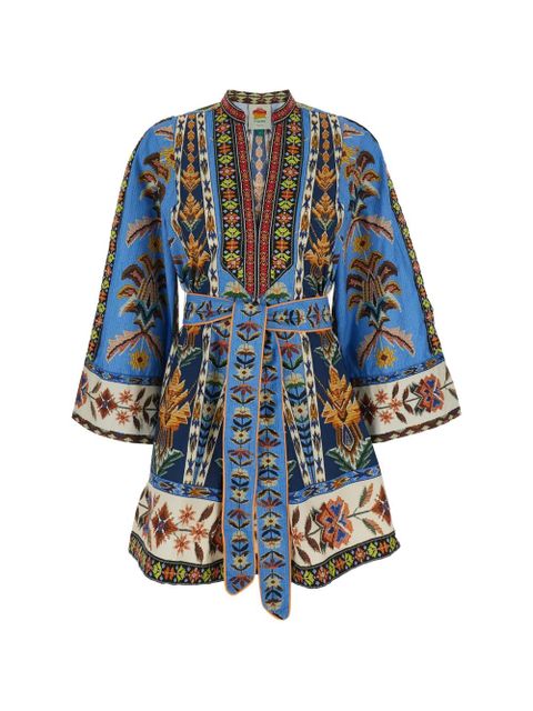 FARM Rio Embroidered Tapestry V-neck mini dress - Blue - zdjęcie produktu nr 1