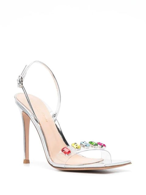 Gianvito Rossi Ribbon Candy 105mm crystal-embellished sandals - Silver - zdjęcie produktu nr 2