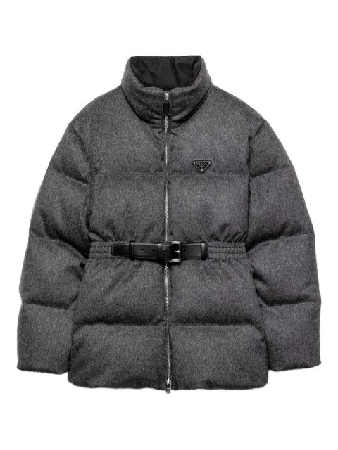 Prada Loden triangle-logo belted puffer jacket - Grey - zdjęcie produktu nr 1