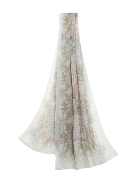 ETRO foliage-pattern silk scarf - Neutrals