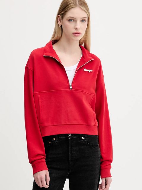 Hugo Blue bluza bawełniana damska kolor czerwony gładka 50542972 - zdjęcie produktu nr 1