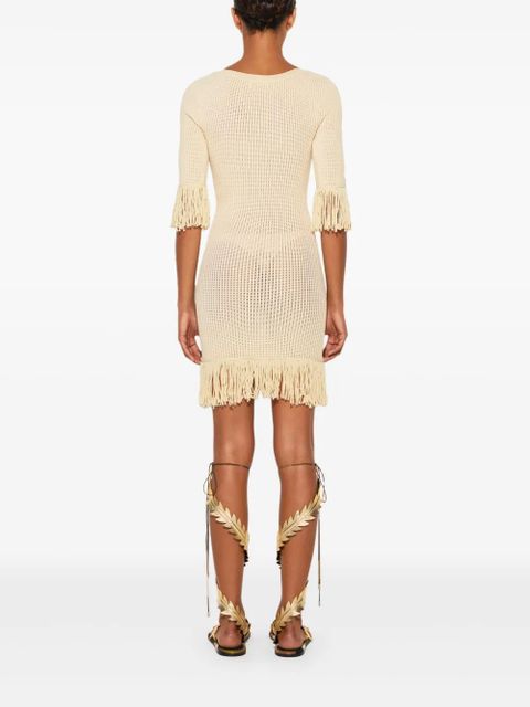 PUCCI logo-plaque fringed mini dress - Neutrals