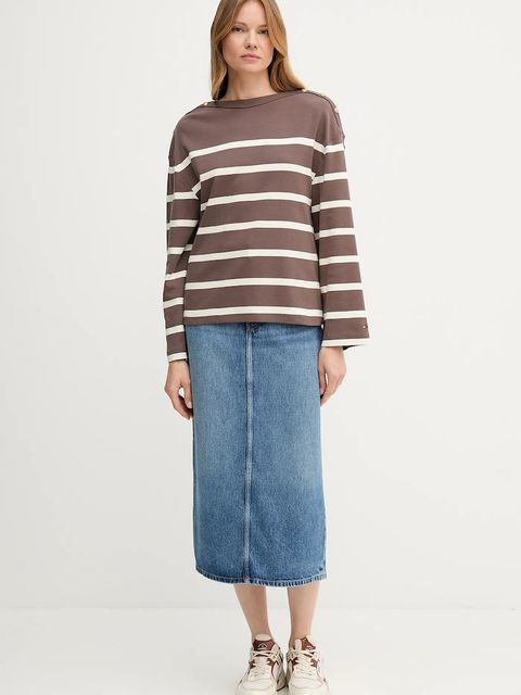 Tommy Hilfiger longsleeve bawełniany kolor brązowy WW0WW45760 - zdjęcie produktu nr 2