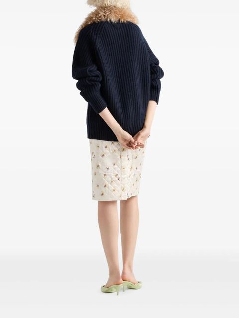 Prada ribbed-knit fur-collar sweater - Blue