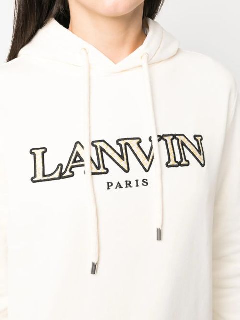 Lanvin embroidered-logo cotton hoodie - Neutrals