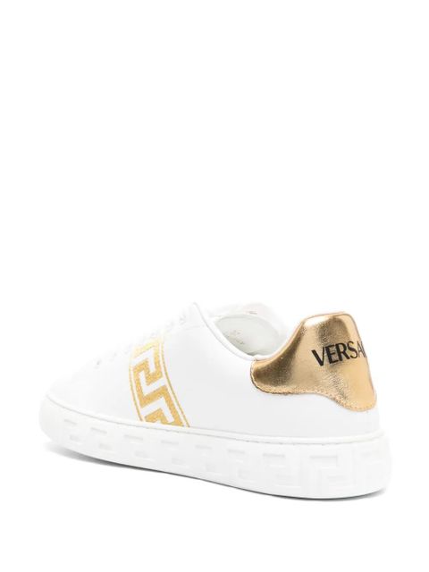 Versace Greca-embroidered leather sneakers - White
