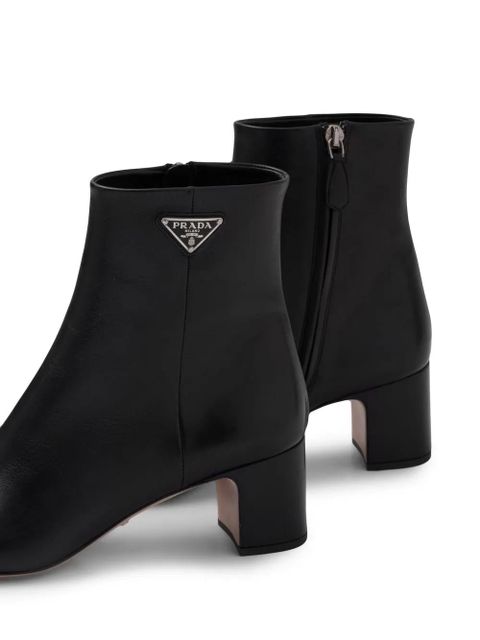 Prada logo-plaque leather ankle boots - Black