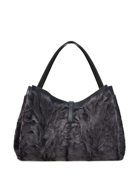 Ferragamo large fur-embellished top-handle tote bag - Grey