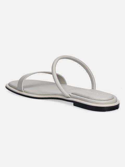 Calvin Klein klapki skórzane FLAT SANDAL SQUARED 2-BAR LTH damskie kolor szary HW0HW02532