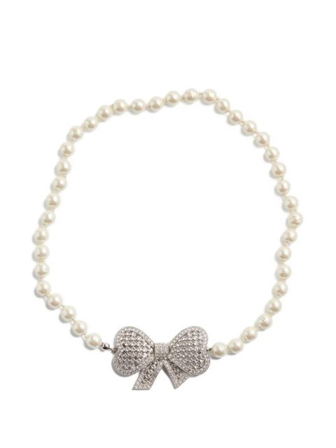 Valentino Garavani Trop Chou necklace in metal, baroque glass beads, and Swarovski® crystals - Silver