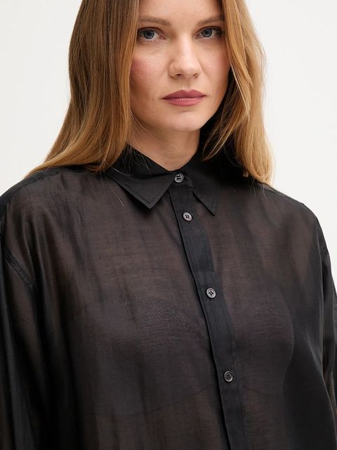 Mos Mosh koszula DANIKA damska kolor czarny relaxed z kołnierzykiem klasycznym 173450