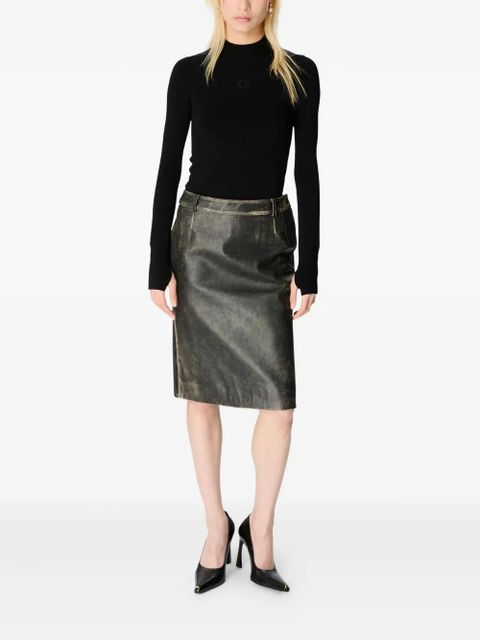 Marine Serre Moon leather midi skirt - Black