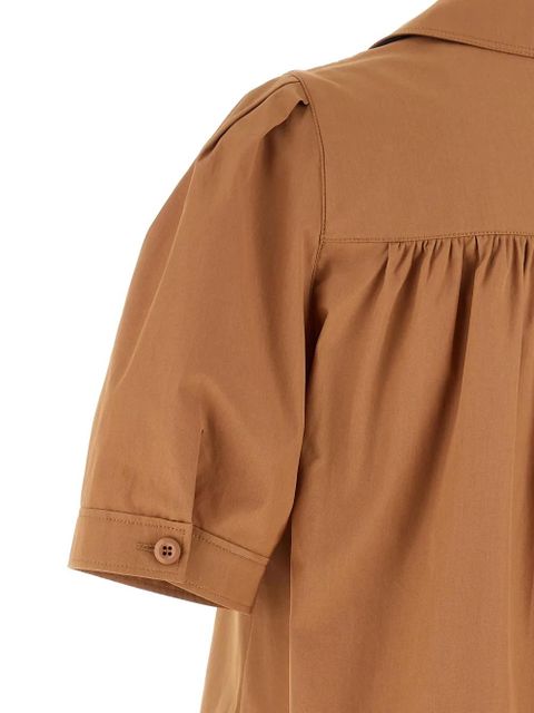 Chloé logo-embroidered gathered shirt - Brown