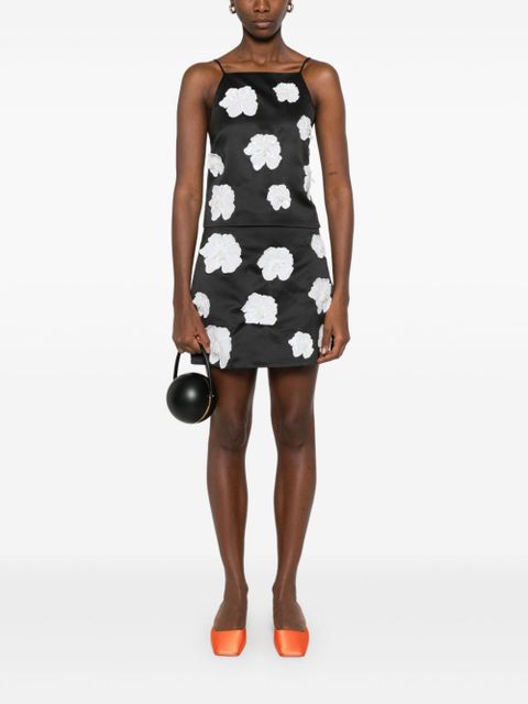 ROTATE BIRGER CHRISTENSEN floral-appliqué satin mini skirt - Black - zdjęcie produktu nr 2