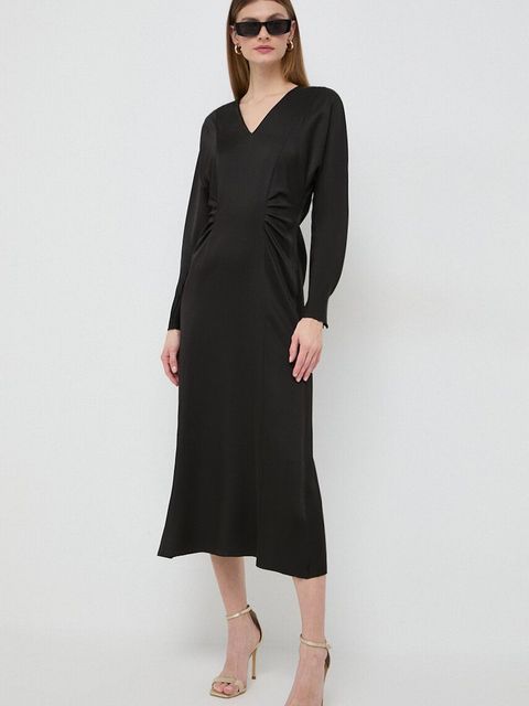 BOSS sukienka kolor czarny midi rozkloszowana 50505634