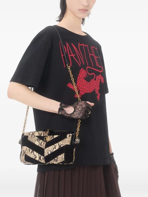 Valentino Garavani Panthea small crossbody bag in python and suede with chevron motif - Black